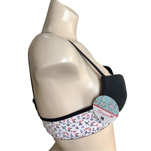 Massam Size Medium Black and White Floral Design Padded Underwire Bra. New W/Tag - Picture 4 of 7